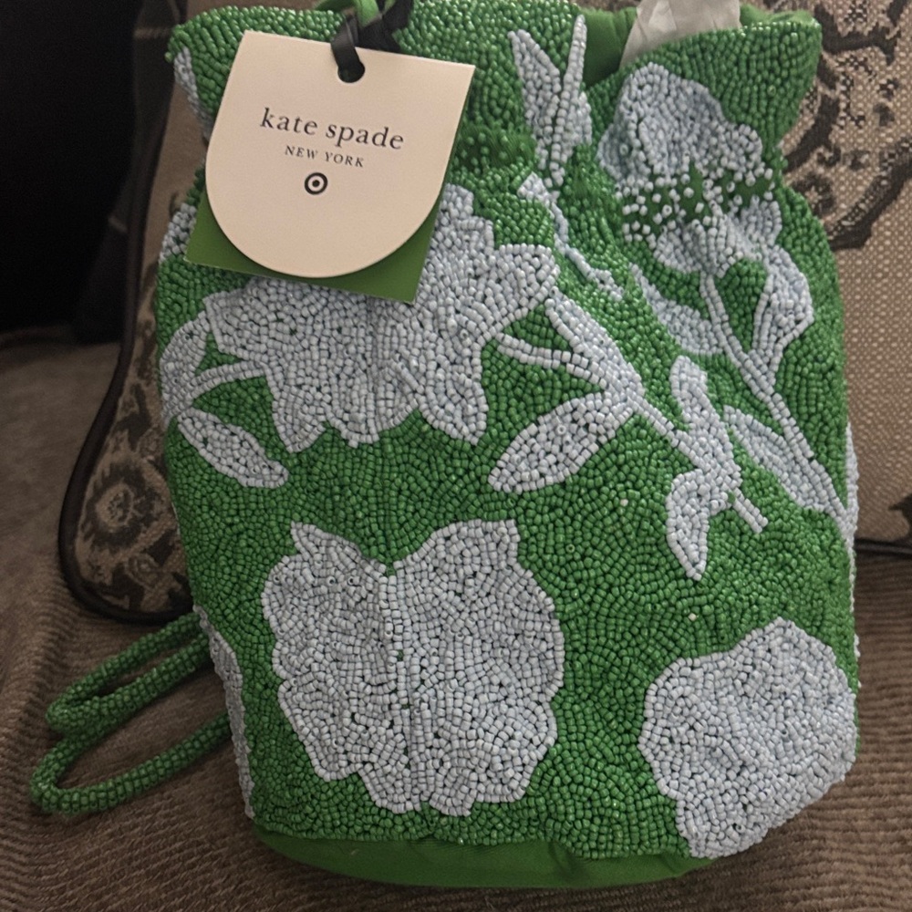 Kate Spade Green and White Floral Beaded Mini Bag